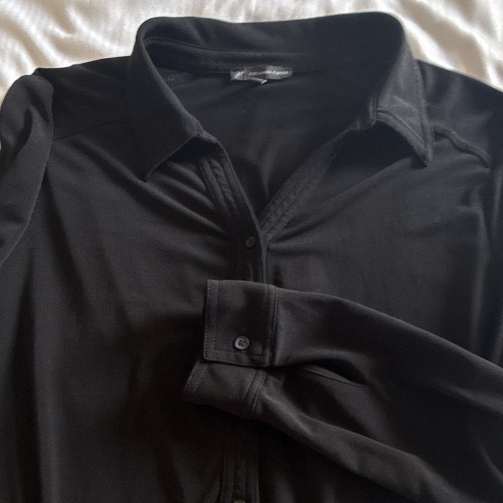 Adrianna Papell Women's Black Solid Collared Long Sleeve Button Blouse XL
